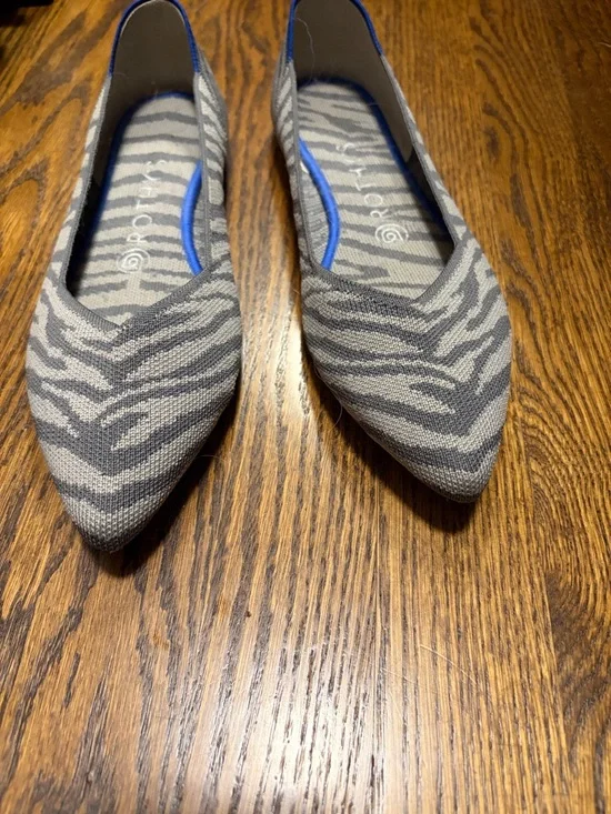 Rothy's Gray Zebra-Print Pointed Toe Flats with Blue Trim - Picture 5 of 5